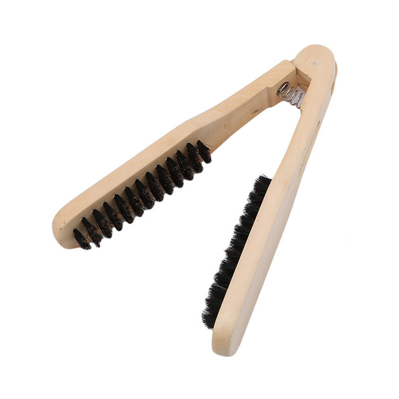 Fashion Barber Salon Hairstyling Anti Static Care Double Brushes Folding Comb Wood V Type Hair Brush